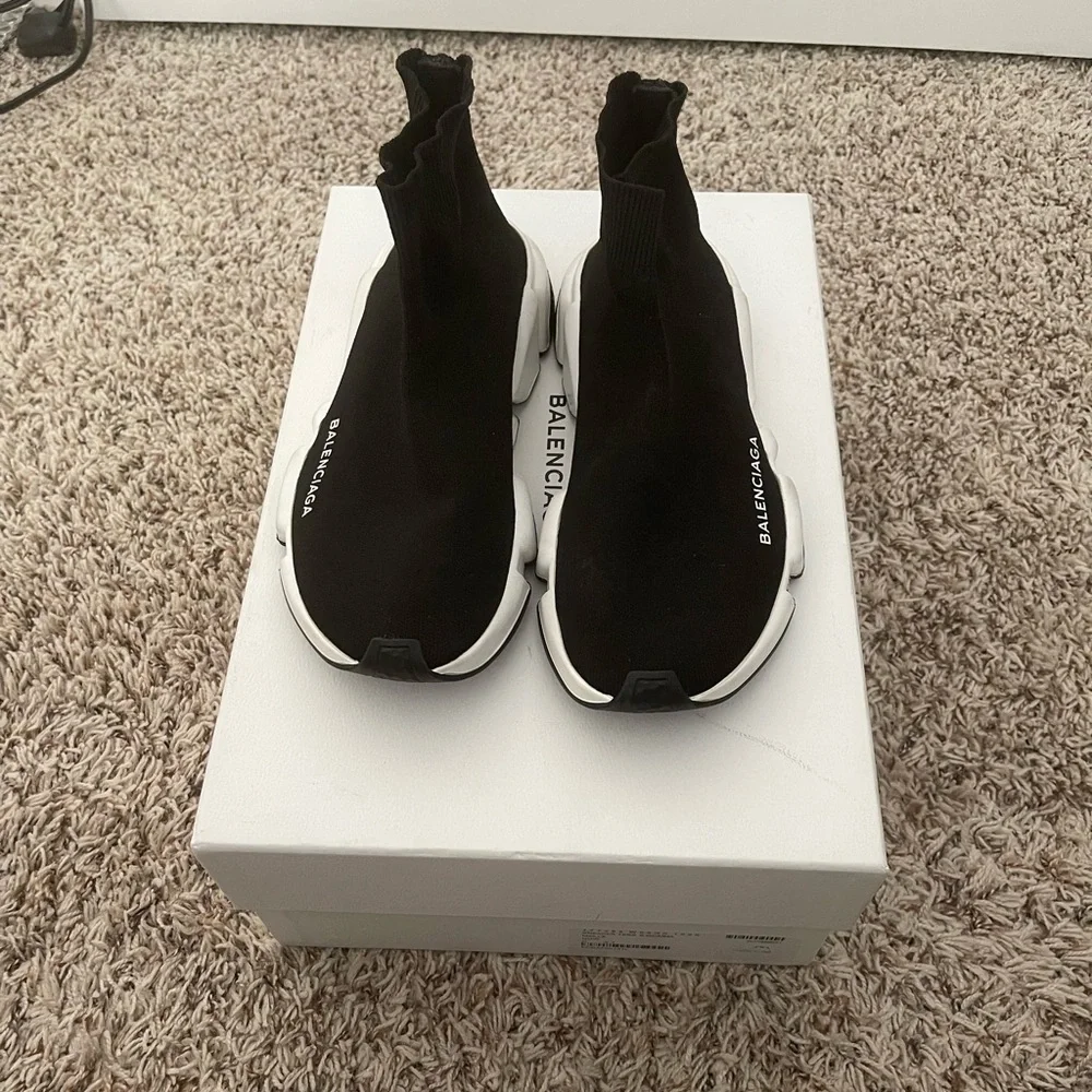 Balenciaga Black and White Speed Trainer Sock Sneakers